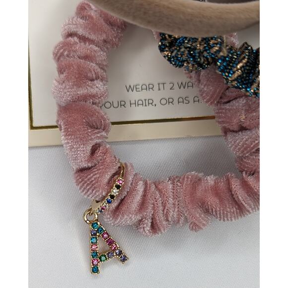 Letter A Charm Scrunchie Set Initial Ponytail Hair Ties - Picture 3 of 4